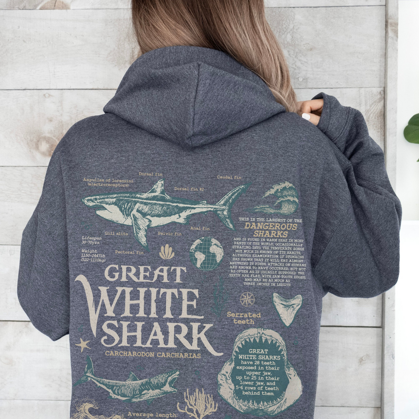 Retro Great White Shark Hoodie