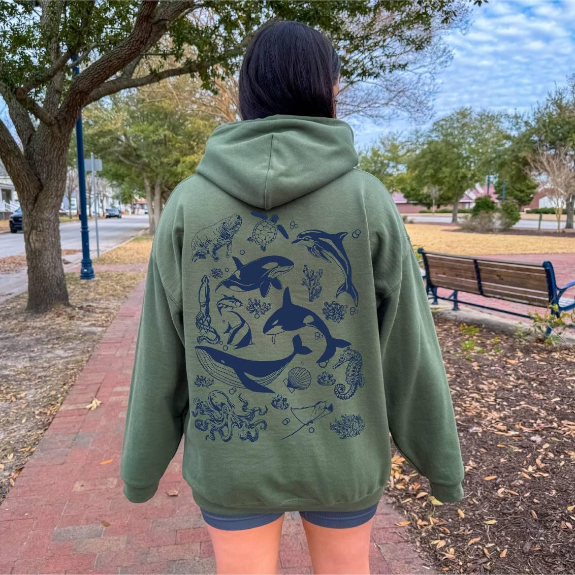 Marine Animals Back Print Hoodie