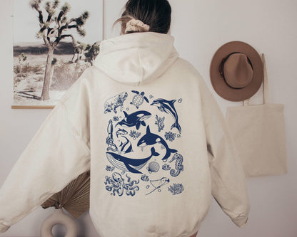 Marine Animals Back Print Hoodie