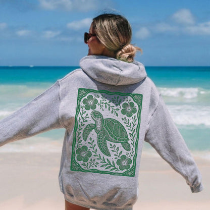 Sea Turtle Linocut Style Hoodie