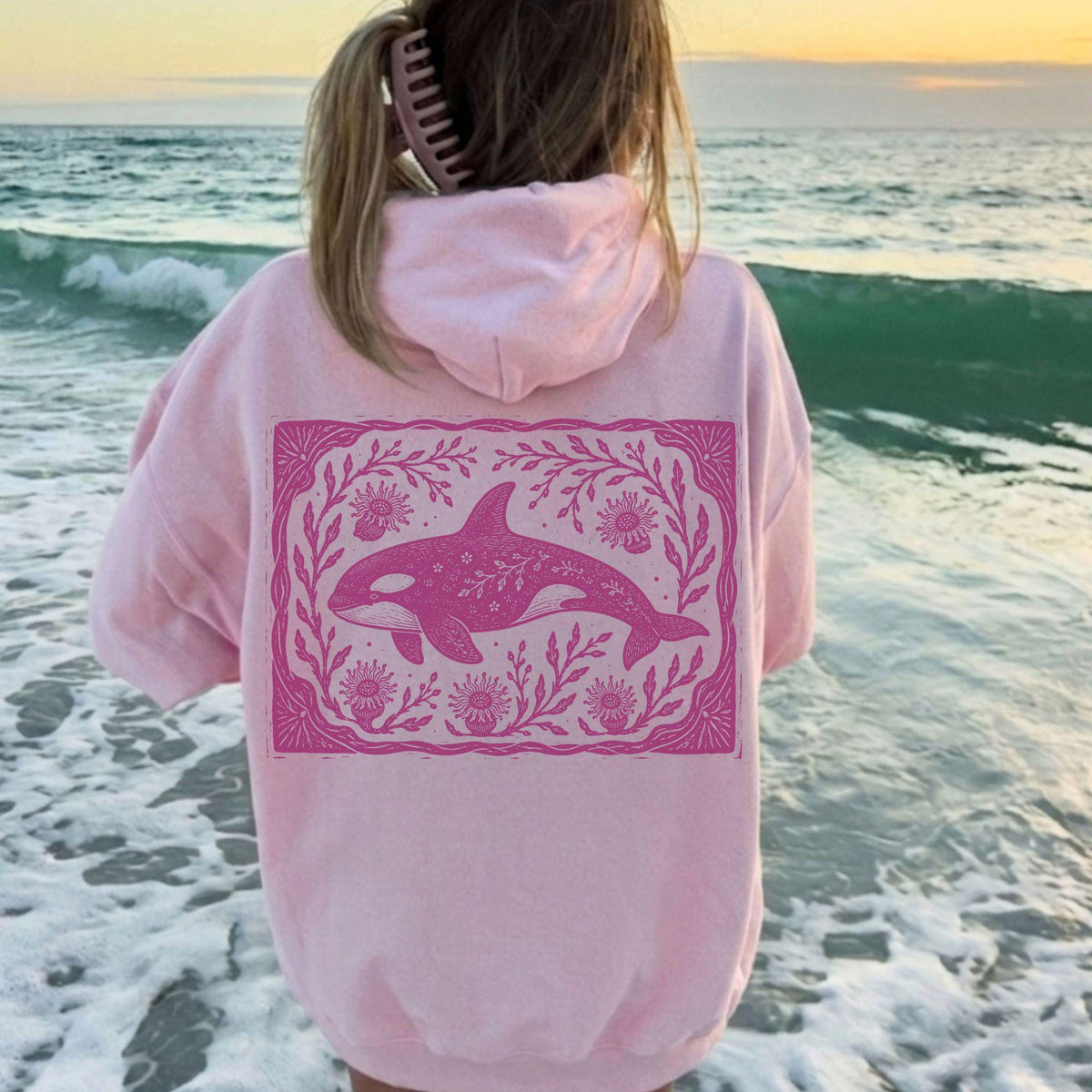 Orca Linocut Style Hoodie