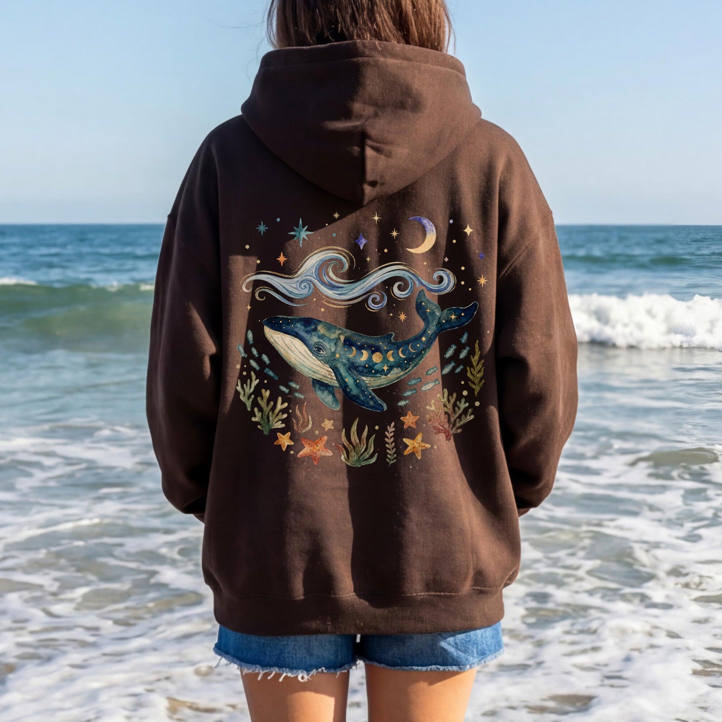 Blue Whale Celestial Waves Hoodie