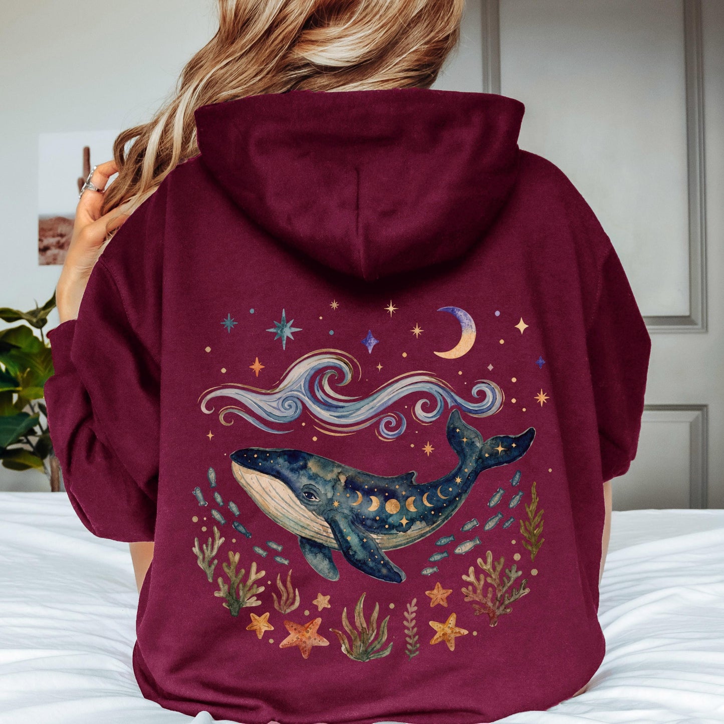 Blue Whale Celestial Waves Hoodie