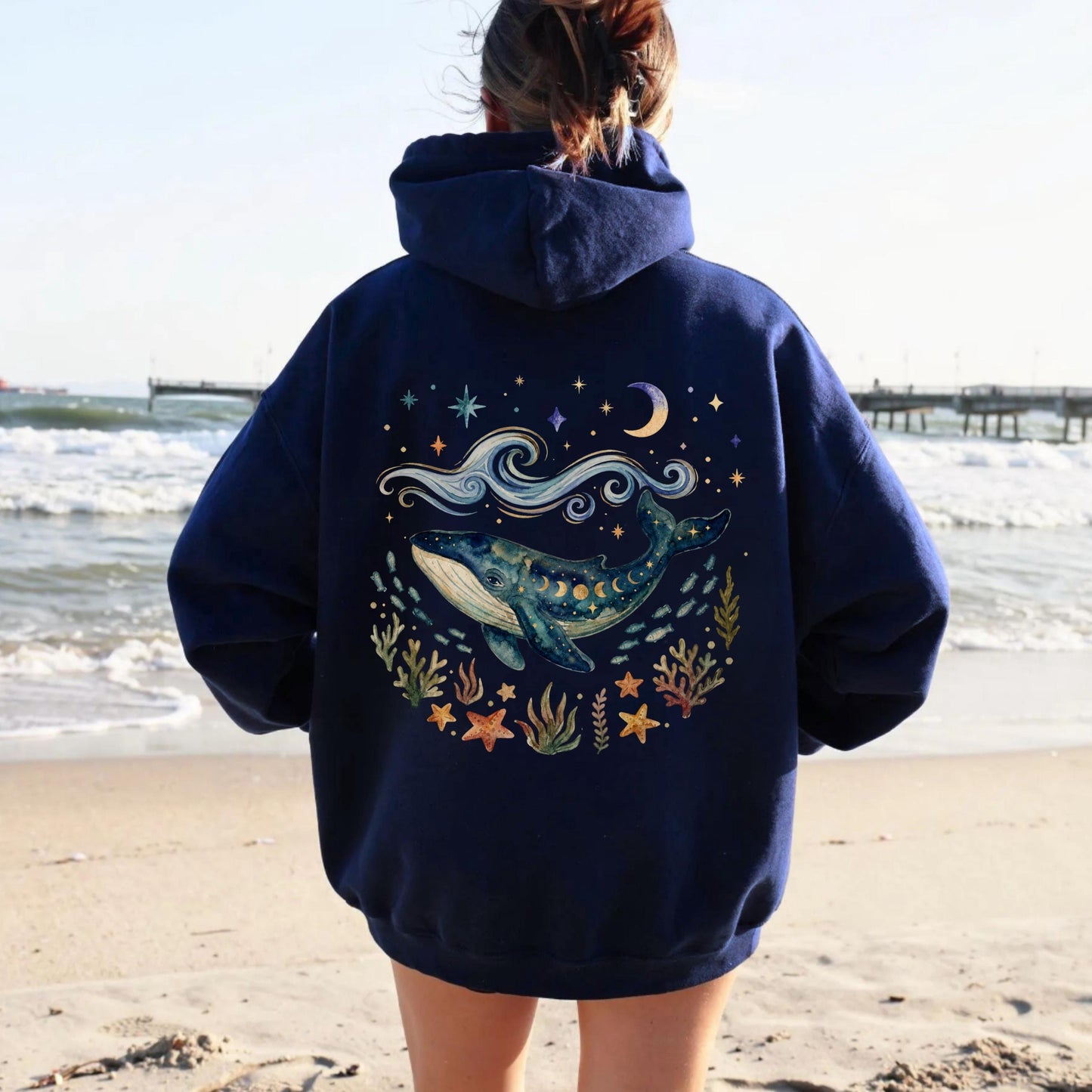 Blue Whale Celestial Waves Hoodie