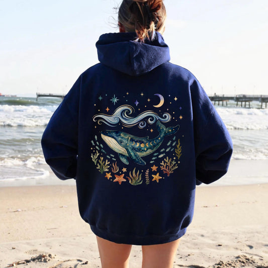 Blue Whale Celestial Waves Hoodie